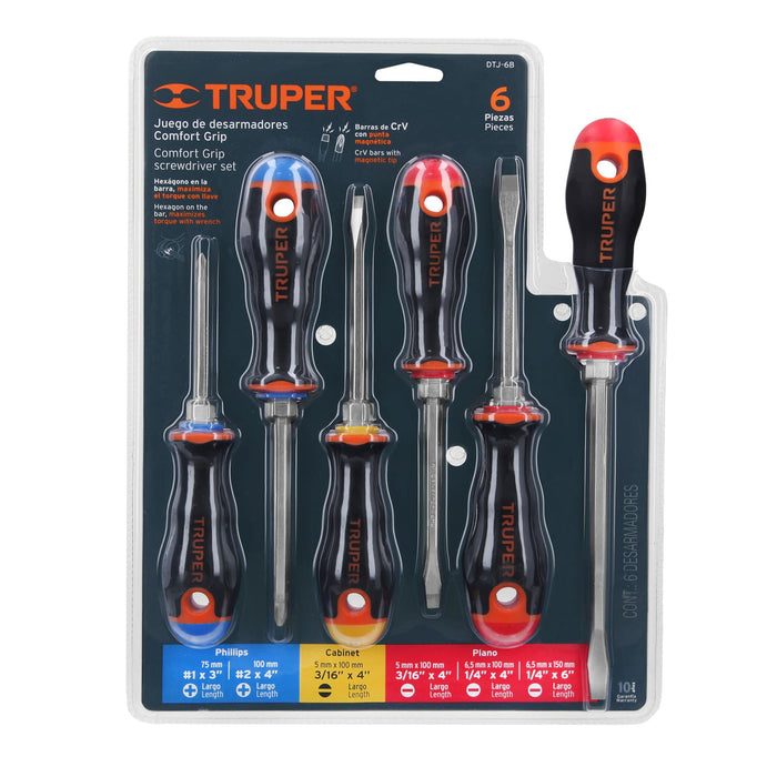 Juego de 6 desarmadores mango Comfort Grip, Truper 19621 DTJ-6B