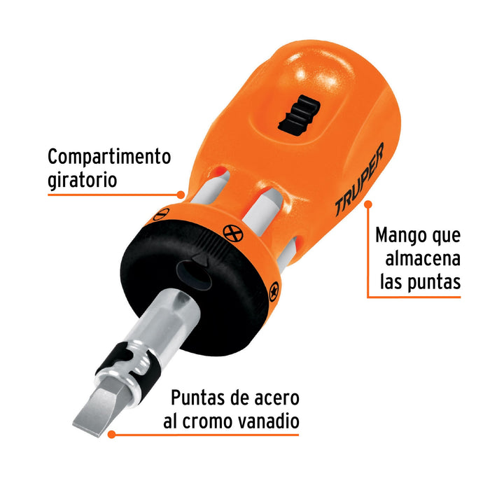 Desarmador tipo trompo con matraca, 6 puntas dobles, blíster 10494 DTROM-12B