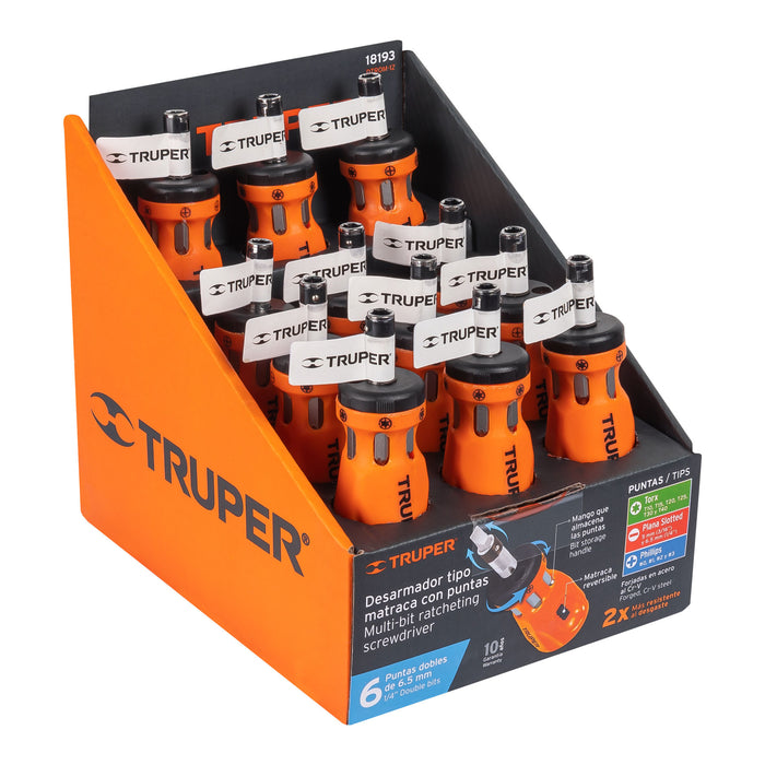 Desarmador tipo trompo con matraca y 6 puntas dobles, Truper 18193 DTROM-12