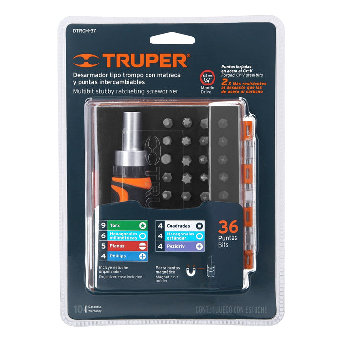 Desarmador tipo trompo con matraca y 36 puntas, Truper 17845 DTROM-37