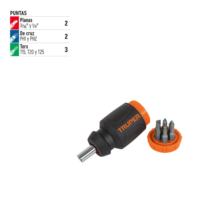 Desarmador tipo trompo con 7 puntas, Truper 10751 DTROM-7