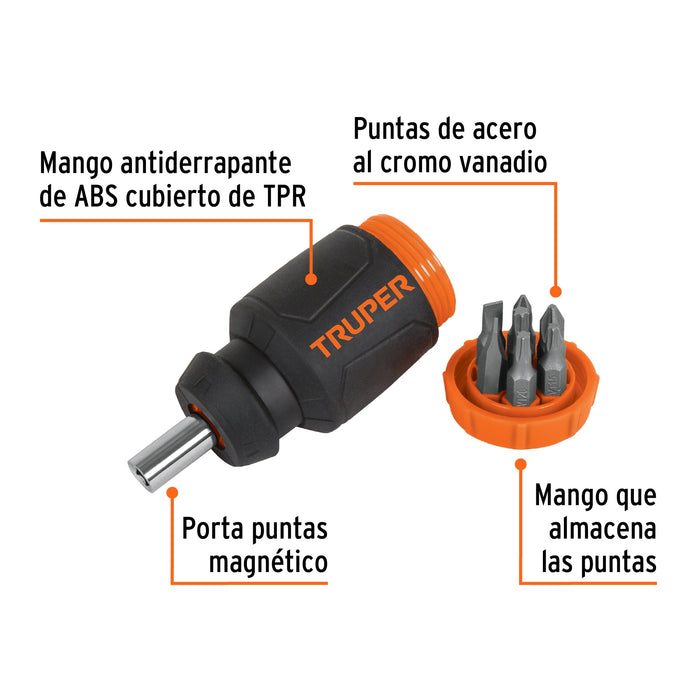 Desarmador tipo trompo con 7 puntas, Truper 10751 DTROM-7