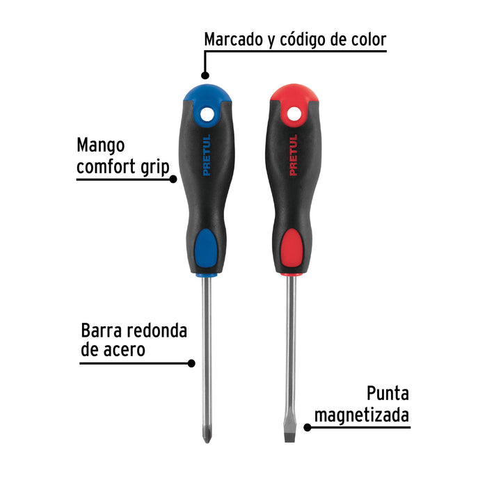 Dúo de desarmadores 1/4' x 4' mango Comfort Grip, Pretul Código: 20215
