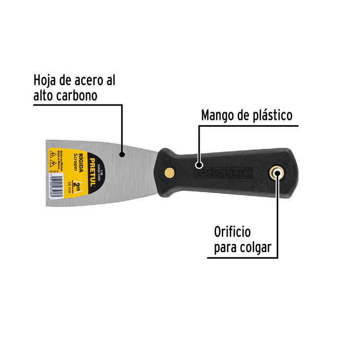 Espátula rígida 2' con mango de plástico, Pretul 21522 E-2R