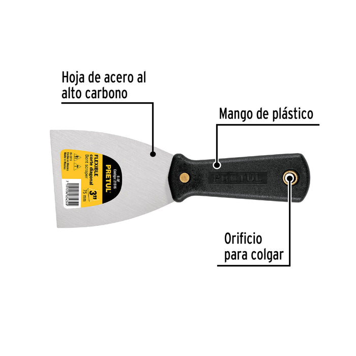 Espátula flexible 3' con mango de plástico, Pretul 21516 E-3F
