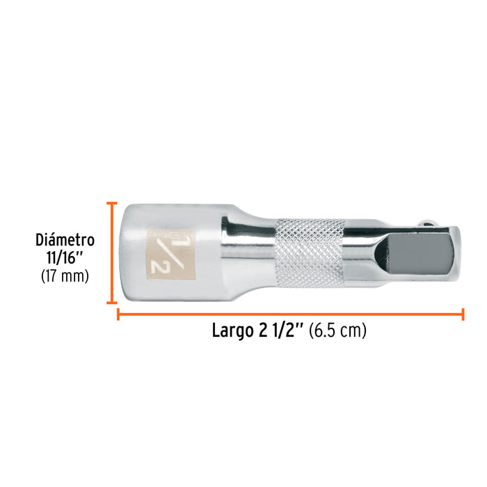Extensión cuadro 1/2' para matraca, largo 2-1/2', Truper 13414 E-5460