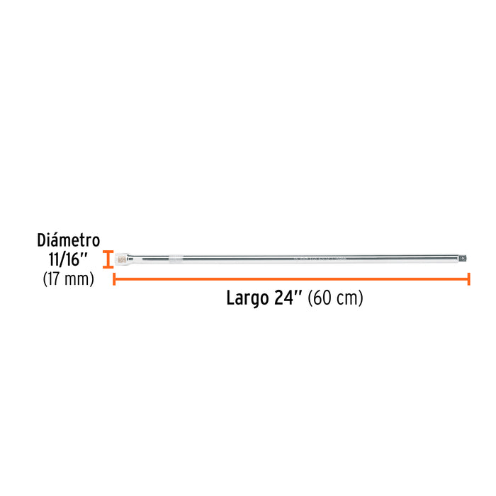 Extensión cuadro 1/2' para matraca, largo 24', Truper 13920 E-5466