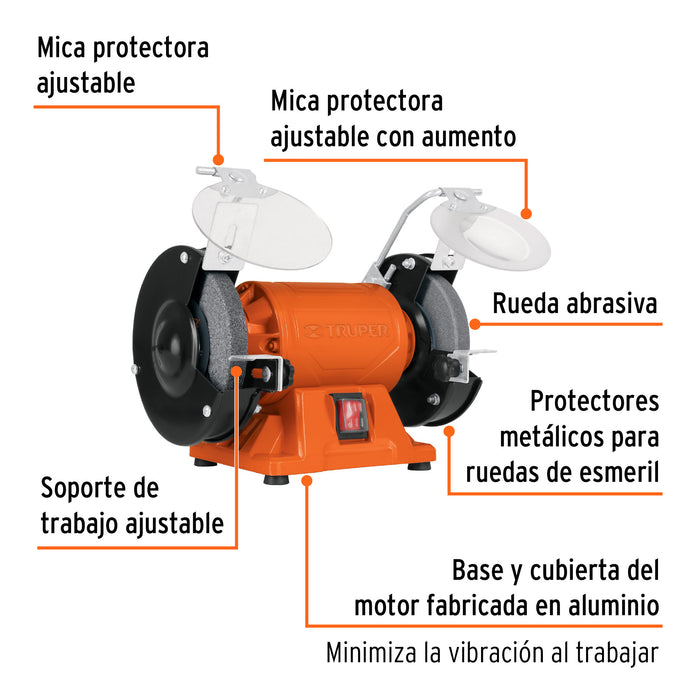 Esmeril de banco de 5' de 1/4 HP (185 W), Truper 12784 EBA-5