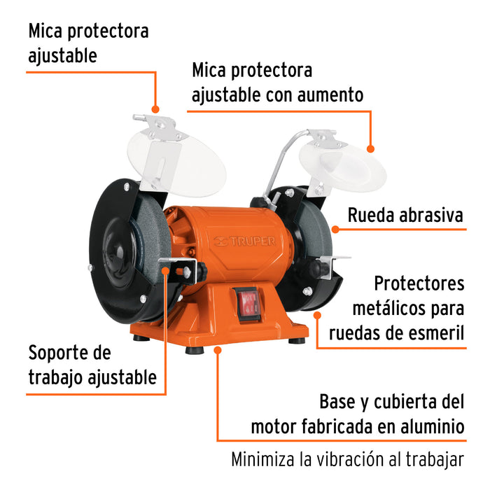 Esmeril de banco de 6' de 1/2 HP (370 W), Truper 12785 EBA-6
