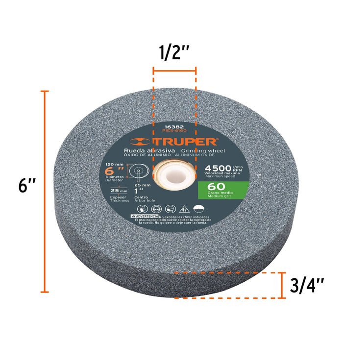 Esmeril de banco de 6' de 1/2 HP (370 W), Truper 12785 EBA-6