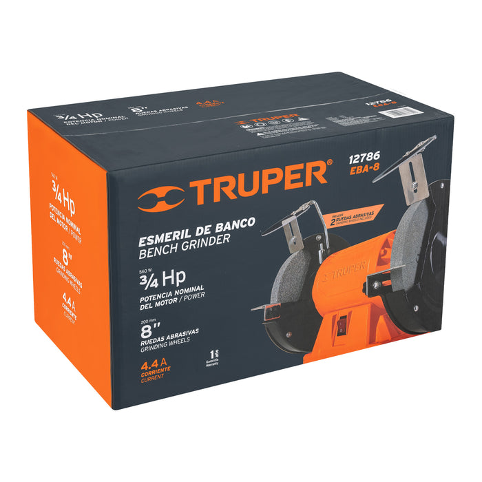 Esmeril de banco de 8' de 3/4 HP (560 W), Truper 12786 EBA-8