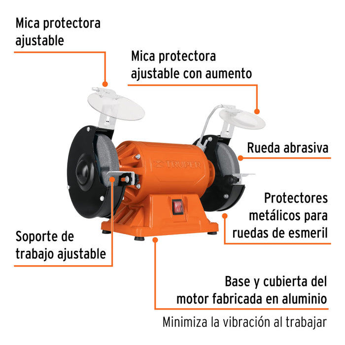 Esmeril de banco de 8' de 3/4 HP (560 W), Truper 12786 EBA-8