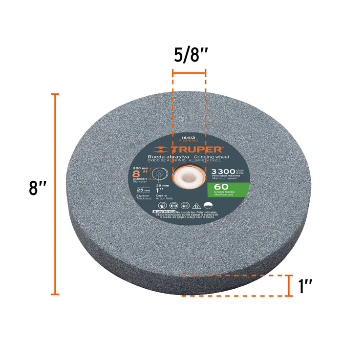 Esmeril de banco de 8' de 3/4 HP (560 W), Truper 12786 EBA-8