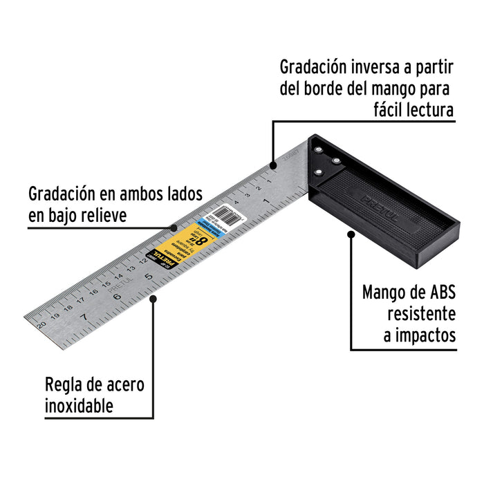 Escuadra 8' para carpintero, Pretul 26087 EC-8P