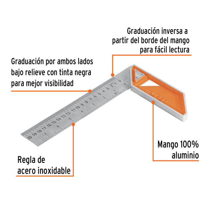 Escuadra 8' para carpintero con mango 100% de aluminio 14372 EC-8