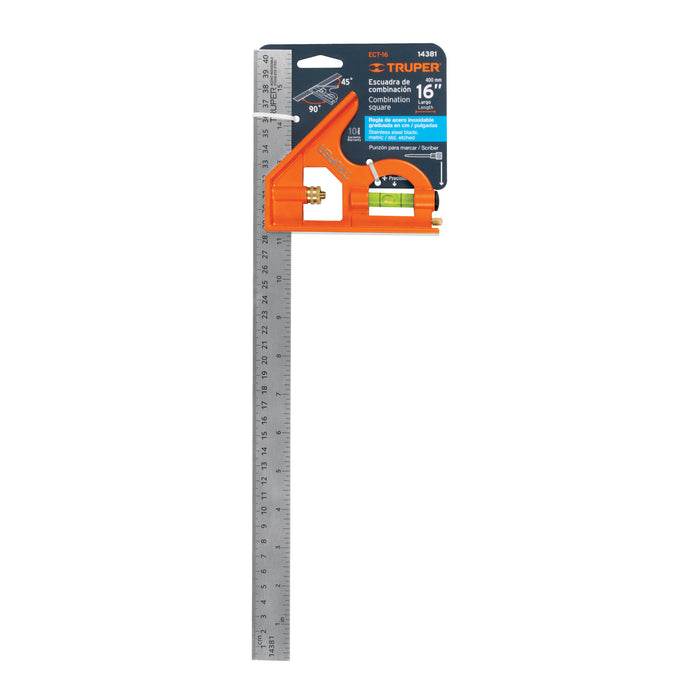 Escuadra 16' de combinación con punzón para marcar, Truper 14381 ECT-16
