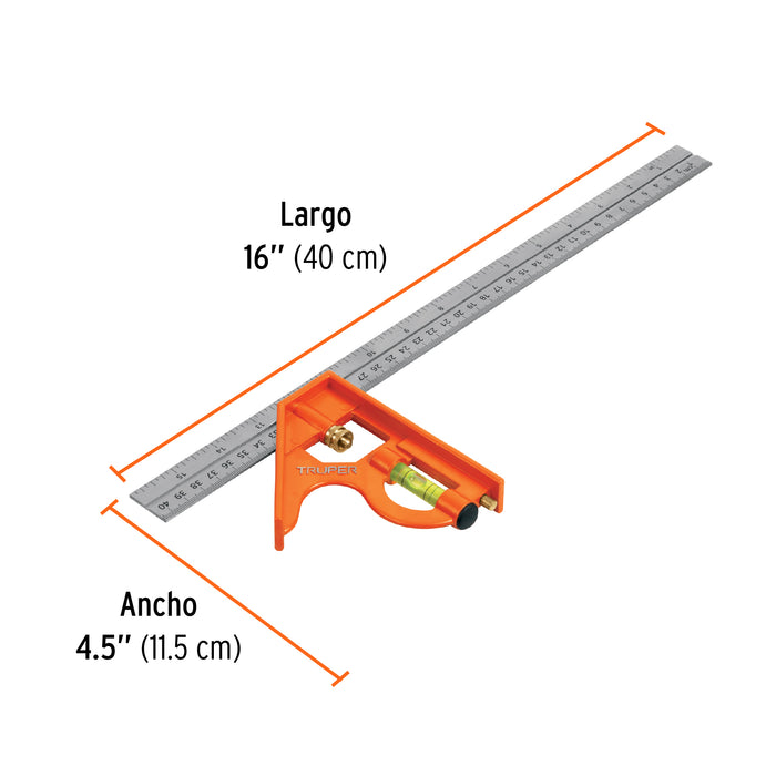 Escuadra 16' de combinación con punzón para marcar, Truper 14381 ECT-16