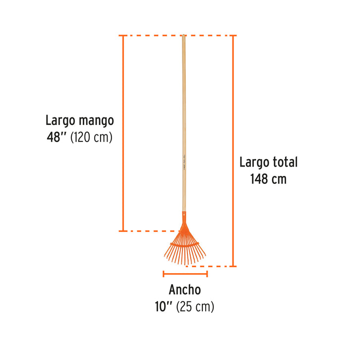 Escoba metálica para jardín, curva, 15 dientes, mango 48' 19678 EM-15