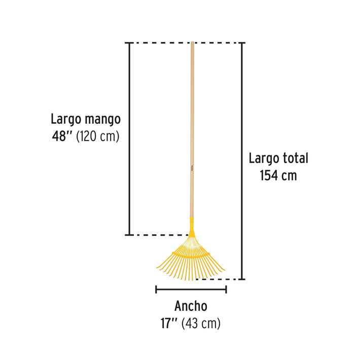 Escoba metálica para jardín, curva, 20 dientes, mango 48' 21431 EM-20P