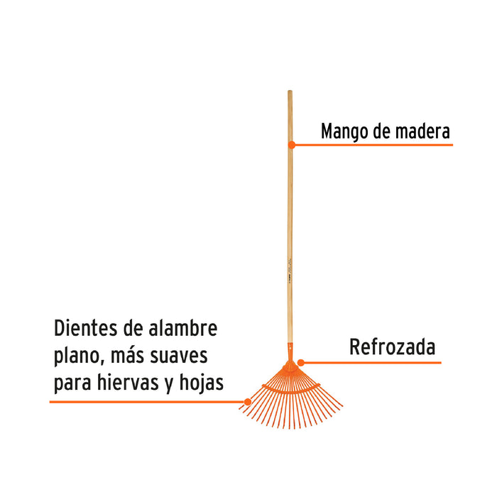 Escoba metálica para jardín, curva, 22 dientes, mango 48' 14322 EM-22