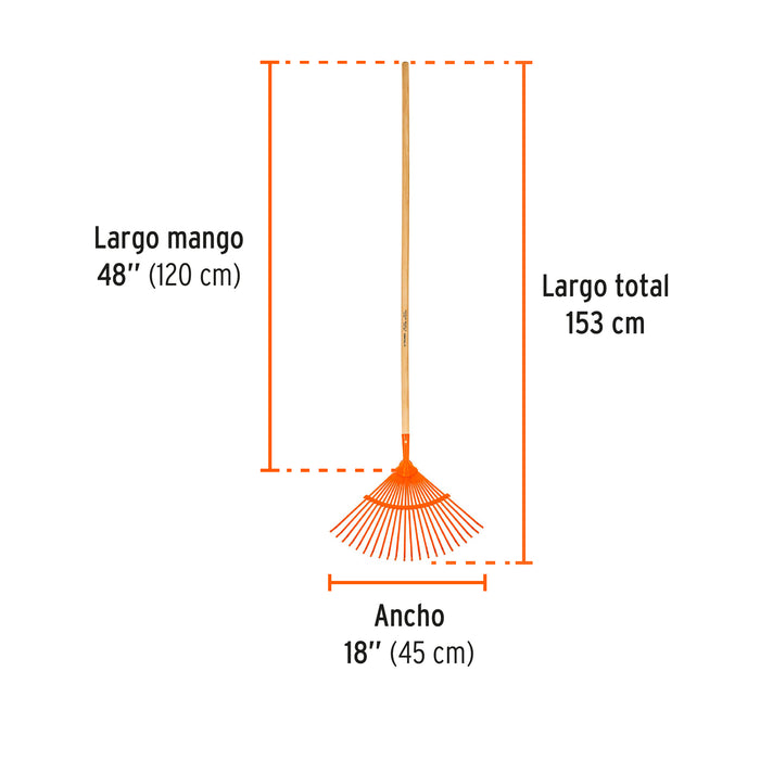 Escoba metálica para jardín, curva, 22 dientes, mango 48' 14322 EM-22