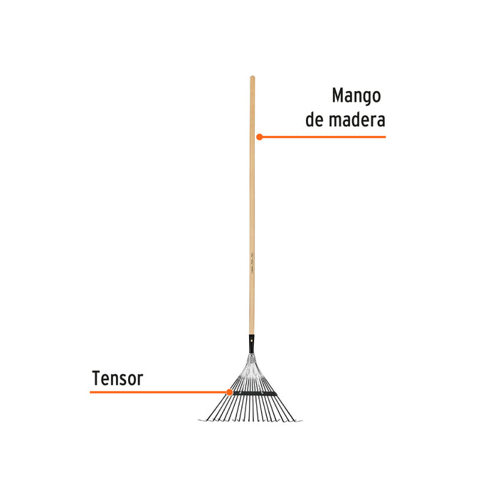 Escoba metálica para jardín, recta, 18 dientes, mango 48' 14326 EMX-18