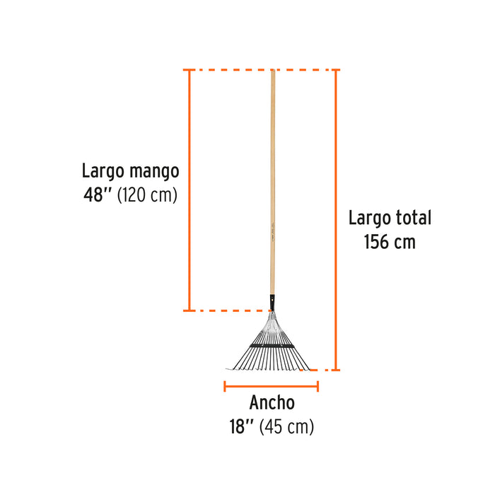 Escoba metálica para jardín, recta, 18 dientes, mango 48' 14326 EMX-18