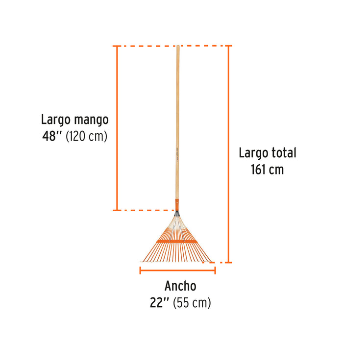 Escoba metálica para jardín,recta, 22 dientes, mango 48' 14328 EMX-22