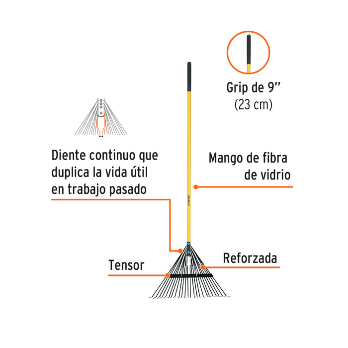 Escoba metálica para jardín, recta, 24 dientes, mango 54' 14342 EMX-24