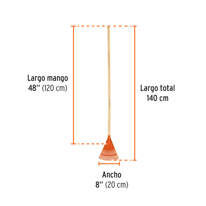 Escoba plástica para jardín, rígida, 15 dientes, mango 48' 14345 EP-15
