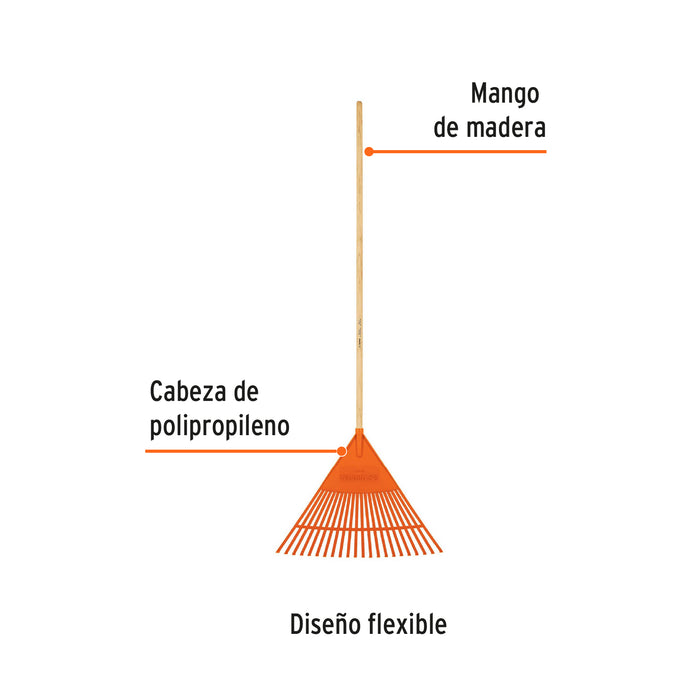 Escoba plástica para jardín, flexible, 22 dientes, mango 48' 19785 EP-22F