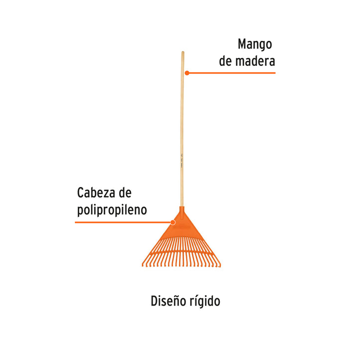 Escoba plástica para jardín, rígida, 22 dientes, mango 48' 19786 EP-22R