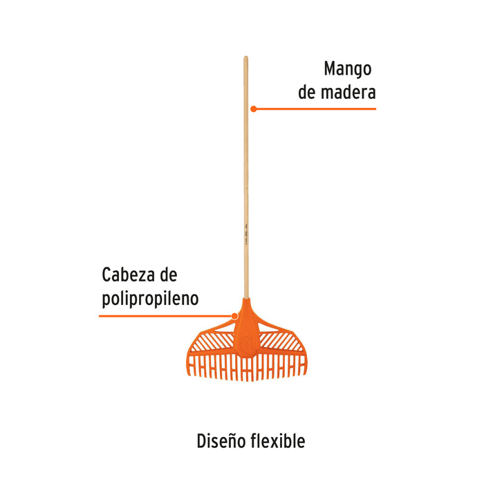 Escoba plástica para jardín, flexible, 23 dientes, mango 48' 11107 EP-23X