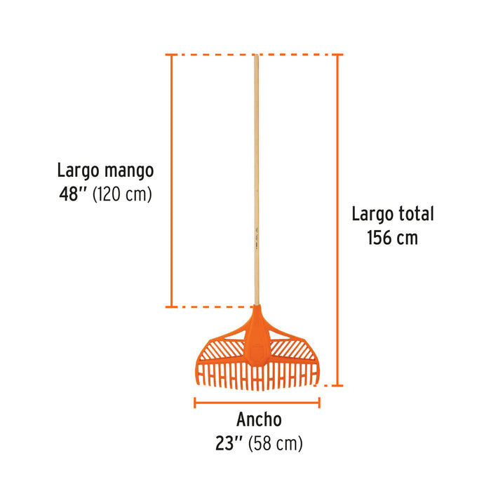 Escoba plástica para jardín, flexible, 23 dientes, mango 48' 11107 EP-23X