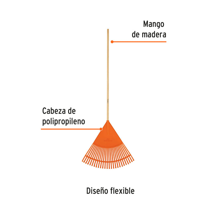 Escoba plástica para jardín, flexible, 26 dientes, mango 48' 19787 EP-26F