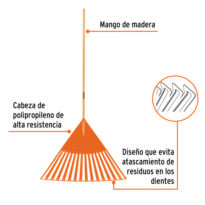 Escoba plástica para jardín, flexible, 30 dientes, mango 48' 19065 EP-30