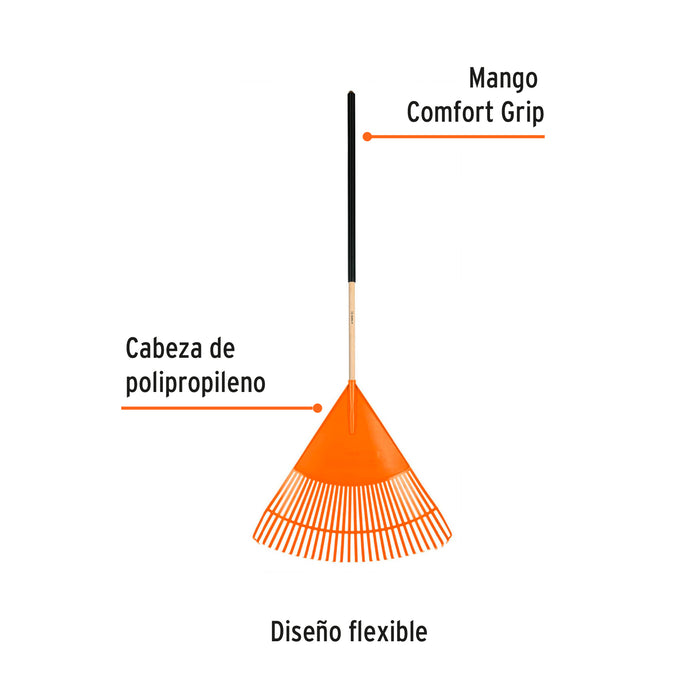 Escoba plástica para jardín, flexible, 30 dientes, mango 48' 19065 EP-30