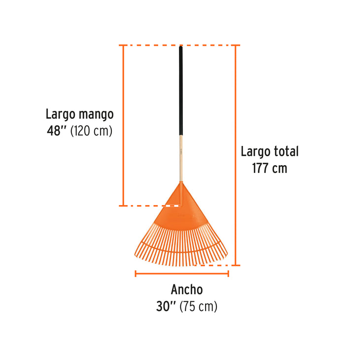 Escoba plástica para jardín, flexible, 30 dientes, mango 48' 19065 EP-30