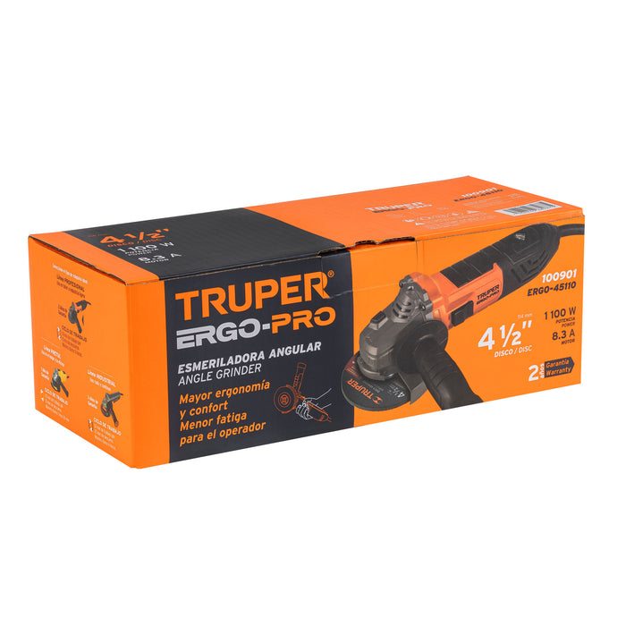 Esmeriladora angular 4-1/2' 1100 W, ERGO PRO, Truper 100901 ERGO-45110