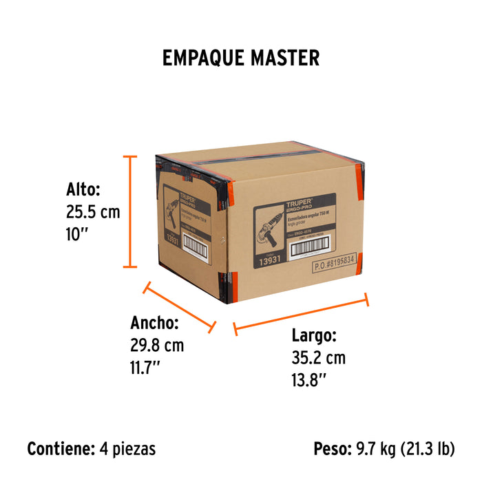 Esmeriladora angular 4-1/2' 750 W, ERGO-PRO, Truper 13931 ERGO-4570