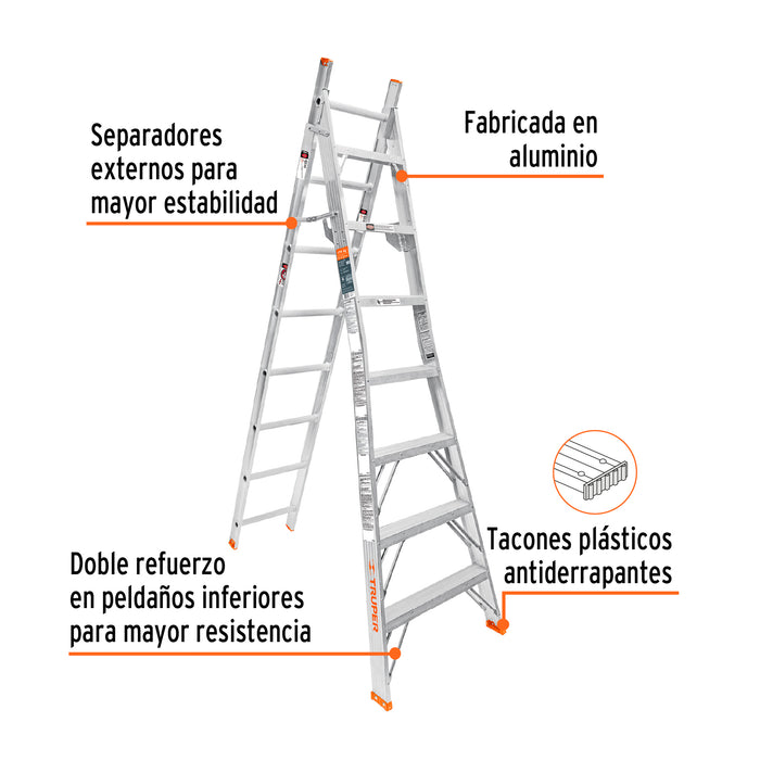 Escalera de combinación, tipo ll, 15 escalones, Truper 16747 ESC-215