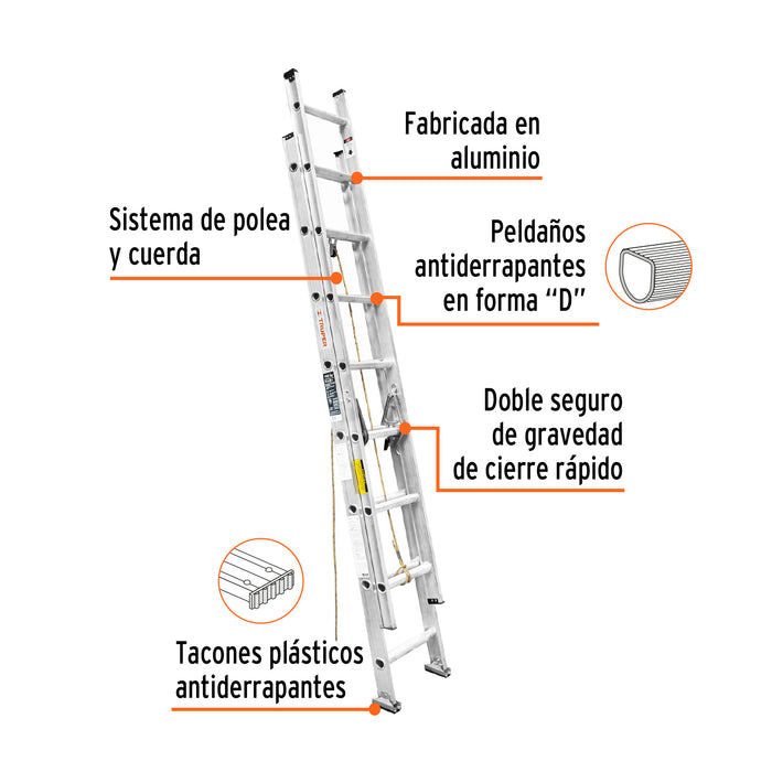 Escalera de extensión, tipo III, 16 peldaños, Truper 16026 ESE-16