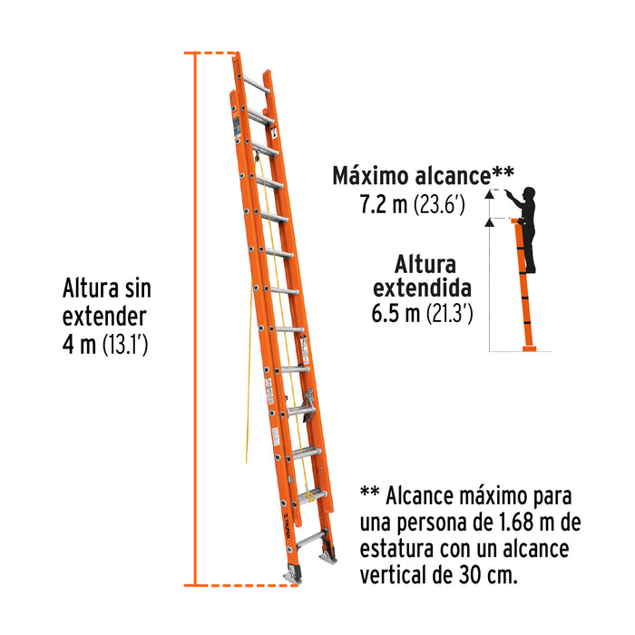 Escalera de extensión, tipo II, 24 peldaños, fibra de vidrio 16757 ESE-224FV