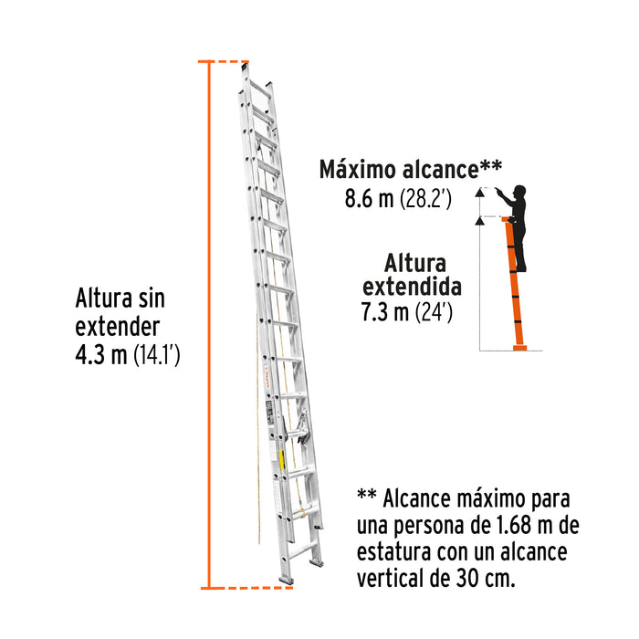 Escalera de extensión, tipo III, 28 escalones, Truper 16748 ESE-28