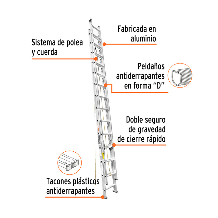Escalera de extensión, tipo III, 28 escalones, Truper 16748 ESE-28