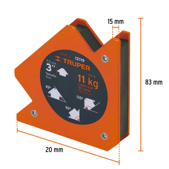 Escuadra magnética 3' para soldar, capacidad 11 kg, Truper 12119 ESM-3