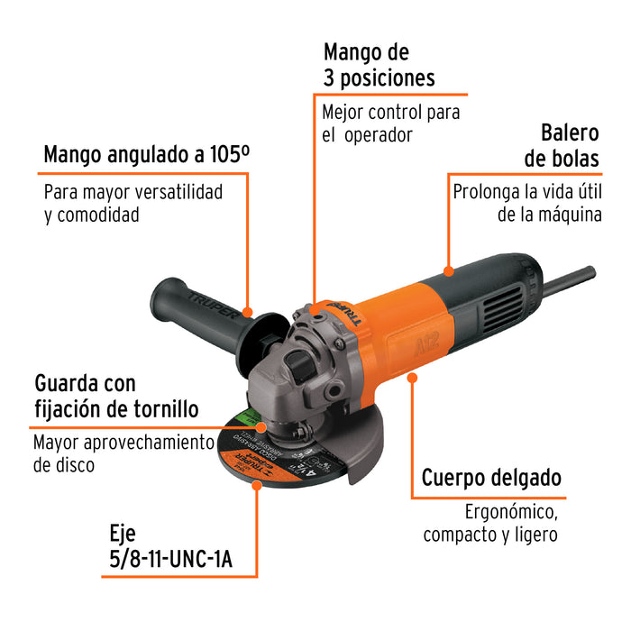 Esmeriladora angular 4-1/2' 700 W, profesional, Truper Código: 14013