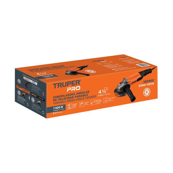 Esmeriladora angular 4-1/2' 1100 W, profesional, Truper 100902 ESMA-45110