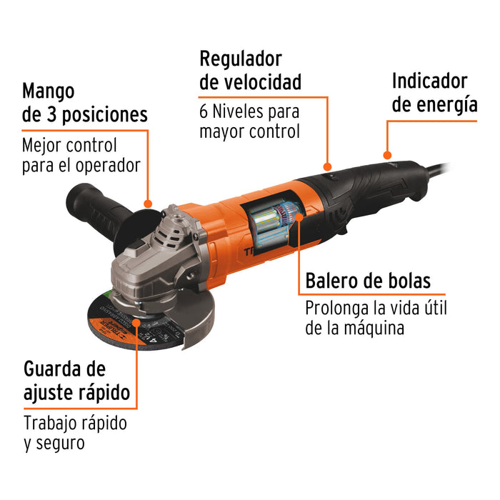 Esmeriladora angular 4-1/2' 1100 W, profesional, Truper 100902 ESMA-45110