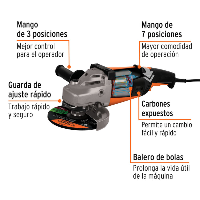 Esmeriladora angular 7' 2200 W, profesional, Truper 14012 ESMA-7A3